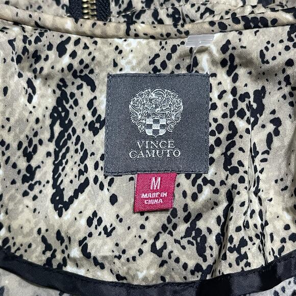 Vince Camuto Snakeskin Animal Print Bomber Jacket Size M Tan Black Zip Soft Fall - Picture 9 of 11